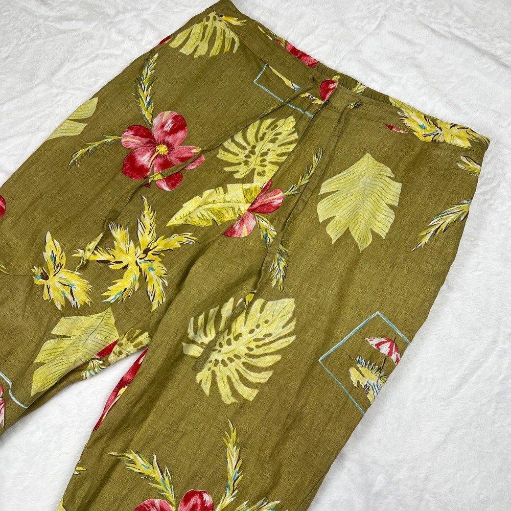John Paul Richard Linen Cropped Pants Womens Medium Floral Resort Vacation